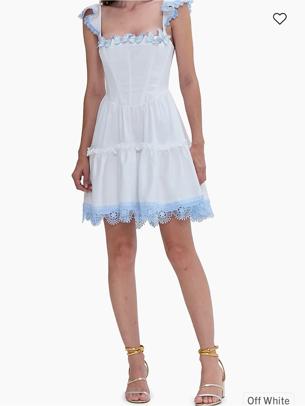 Pat Bo Flutter Poplin White Mini Dress with Light Blue Lace Trim Sz 4 nwt - Picture 4 of 9